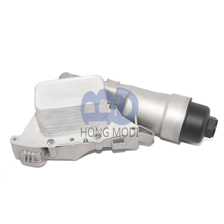 Aluminum oil cooler filter housing assembly suitable for BMW X1 (2017-2019) and Mini Cooper (2014-2019). Replacement part number: 11428585235 11-42-8-585-235