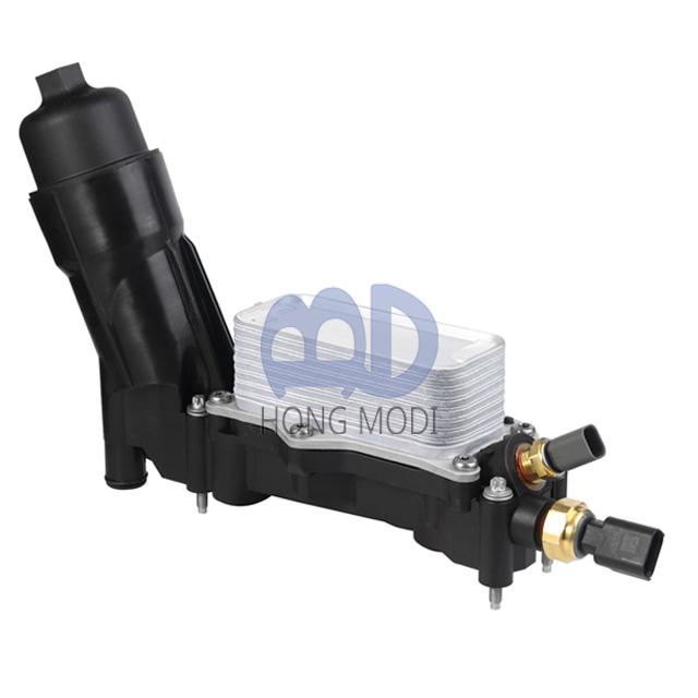 68105583AF Oil Cooler and Oil Filter Adapter Housing (with gasket and sensor), suitable for 2014-2017 Dodge Charger, Chrysler Jeep Wrangler, Cherokee, and Ram 3.6 V6 models.  Replaces part numbers 681